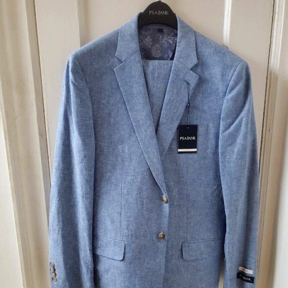 JOS A. BANK MEN'S DUSTY BLUE LINEN 2 PIECE SUIT - 40 REGULAR - NWT